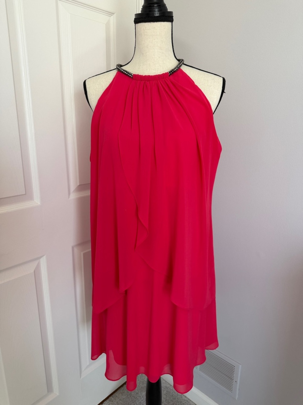 SL Fashions - Hot Pink Halter Ruffle Layered Shift Dress